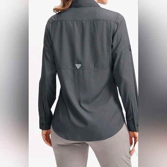Pudolla XL Gray Lng RollupSlve Breathable Fishing Hiking Women Buttons Up Shirt - Picture 3 of 11
